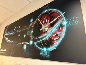 Image of bespoke TFS clock with NOV graphic.